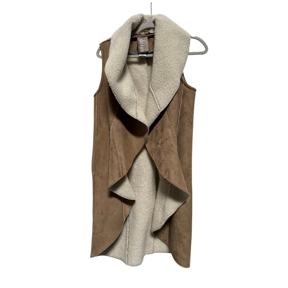 Anthropologie Dolan Vest Womens XS Faux Shearling Tan Cream Open Front Long